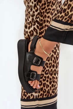 Damskie Boto Sandały Damskie Na Platformie I Koturnie Z Klamrami Czarne Genorre