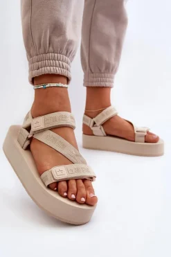 Big Star Shoes Sandały Big Star|Sandały Płaskie*Sandały Damskie Na Platformie Big Star NN274A528 Beżowe Beżowy