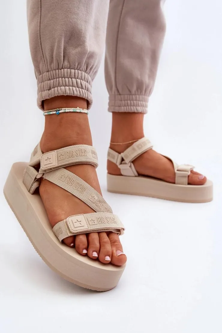 Big Star Shoes Sandały Big Star|Sandały Płaskie*Sandały Damskie Na Platformie Big Star NN274A528 Beżowe Beżowy