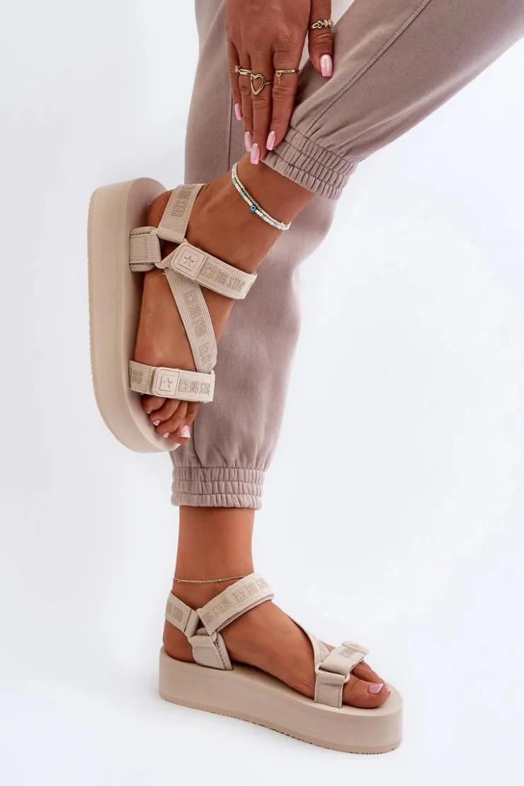Big Star Shoes Sandały Big Star|Sandały Płaskie*Sandały Damskie Na Platformie Big Star NN274A528 Beżowe Beżowy