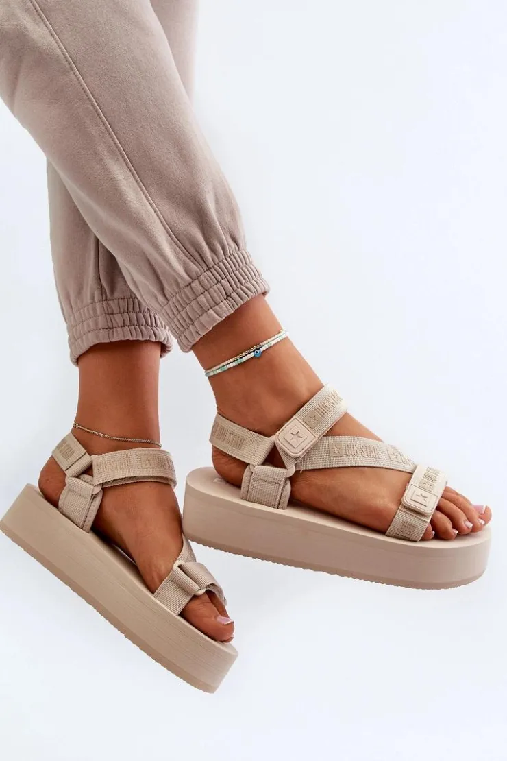 Big Star Shoes Sandały Big Star|Sandały Płaskie*Sandały Damskie Na Platformie Big Star NN274A528 Beżowe Beżowy