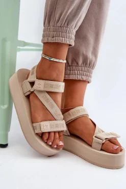 Big Star Shoes Sandały Big Star|Sandały Płaskie*Sandały Damskie Na Platformie Big Star NN274A528 Beżowe Beżowy