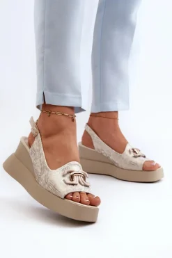 Damskie Boto Sandały Damskie Na Platformie I Koturnie Z Ozdobą Złote Janesca