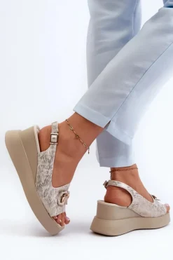 Damskie Boto Sandały Damskie Na Platformie I Koturnie Z Ozdobą Złote Janesca