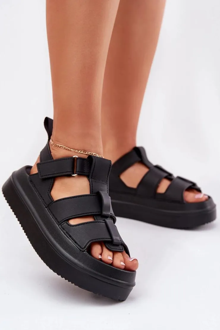 Sale Boto Sandały Damskie Na Platformie Czarne Nitavelia Czarny