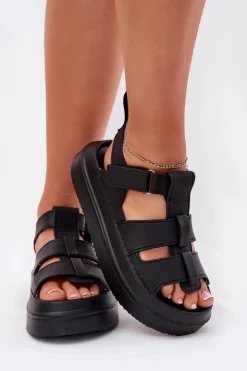 Sale Boto Sandały Damskie Na Platformie Czarne Nitavelia Czarny