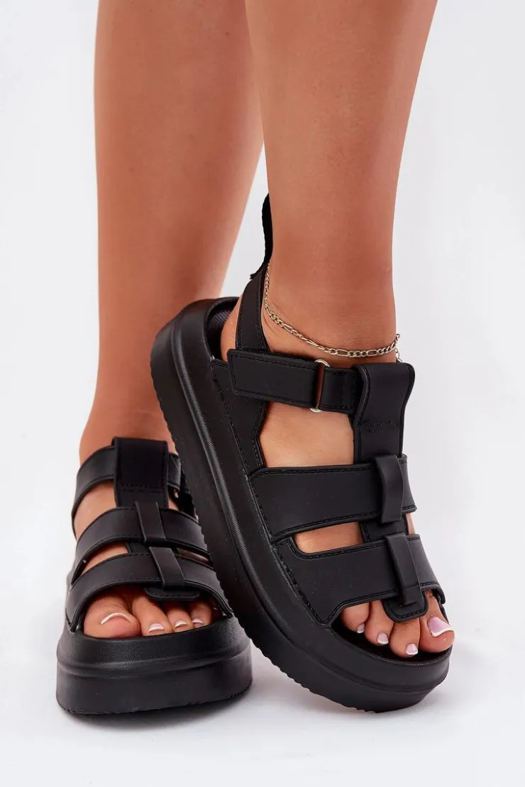 Sale Boto Sandały Damskie Na Platformie Czarne Nitavelia Czarny