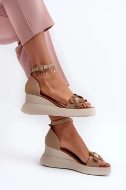 Boto Sandały Na Koturnie*Sandały Damskie Na Platformie I Koturnie Z Kwiatami Beżowe Foviana