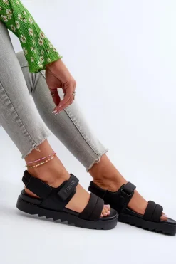 Big Star Shoes Sandały Big Star|Sandały Płaskie*Sandały Damskie Na Platformie Big Star NN274750 Czarne Czarny