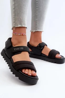 Big Star Shoes Sandały Big Star|Sandały Płaskie*Sandały Damskie Na Platformie Big Star NN274750 Czarne Czarny