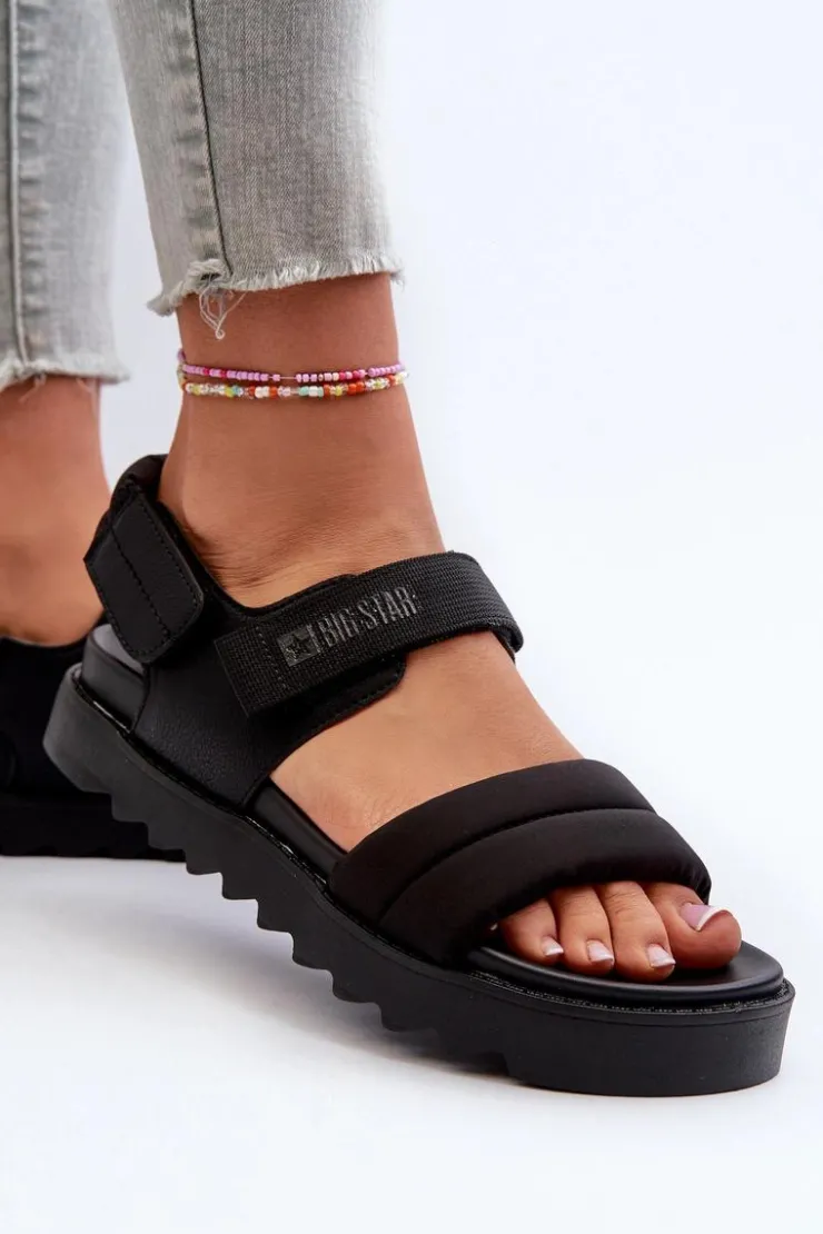 Big Star Shoes Sandały Big Star|Sandały Płaskie*Sandały Damskie Na Platformie Big Star NN274750 Czarne Czarny