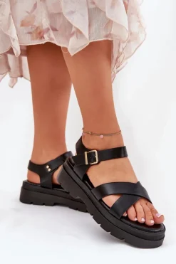 Clearance Boto Sandały Damskie Na Platformie Z Eko Skóry Czarne Gevinniser