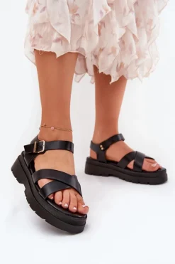 Clearance Boto Sandały Damskie Na Platformie Z Eko Skóry Czarne Gevinniser