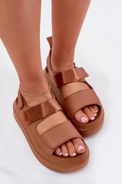 Sale Boto Sandały Damskie Na Platformie Z Rzepami Camel Nitepira Brązowy