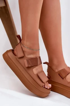 Sale Boto Sandały Damskie Na Platformie Z Rzepami Camel Nitepira Brązowy