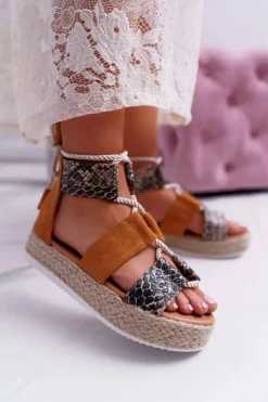 Boto Sandały Płaskie*Sandały Damskie na Platformie Camel Ergola