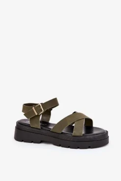 Clearance Boto Sandały Damskie Na Platformie Z Eko Skóry Ciemnozielone Gevinniser Zielony