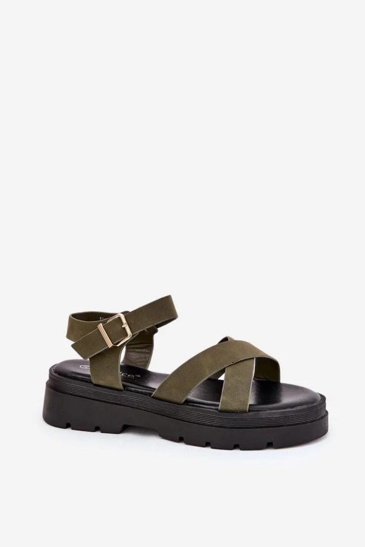 Clearance Boto Sandały Damskie Na Platformie Z Eko Skóry Ciemnozielone Gevinniser Zielony