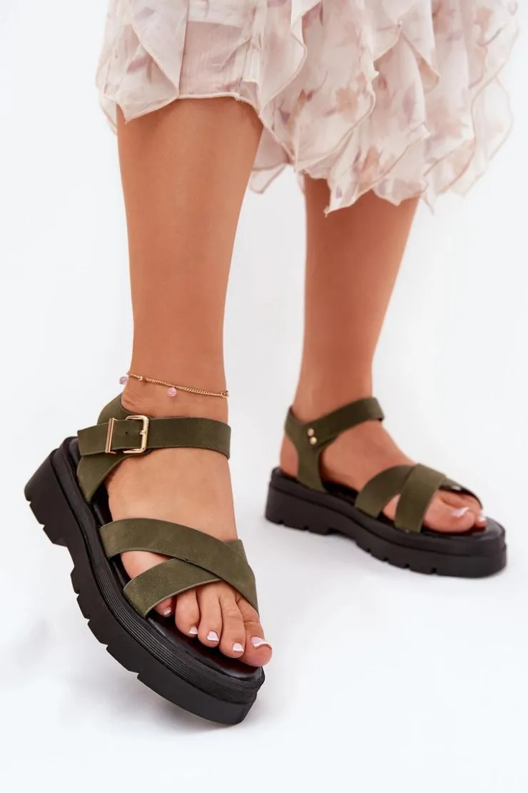 Clearance Boto Sandały Damskie Na Platformie Z Eko Skóry Ciemnozielone Gevinniser Zielony