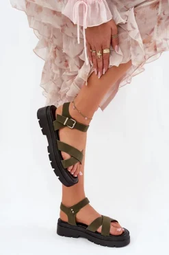 Clearance Boto Sandały Damskie Na Platformie Z Eko Skóry Ciemnozielone Gevinniser Zielony