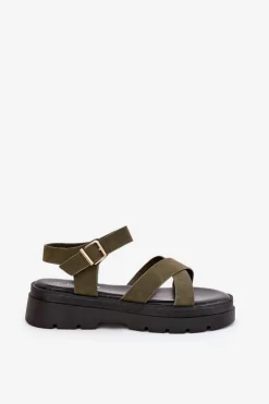 Clearance Boto Sandały Damskie Na Platformie Z Eko Skóry Ciemnozielone Gevinniser Zielony