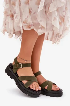 Clearance Boto Sandały Damskie Na Platformie Z Eko Skóry Ciemnozielone Gevinniser Zielony