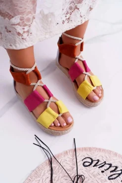 Damskie Boto Sandały Damskie na Platformie Zamszowe Wielokolorowe Ergola
