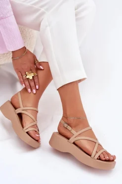 Boto Sandały Płaskie*Sandały Damskie Na Platformie Z Paskami Beżowe Civara Beżowy