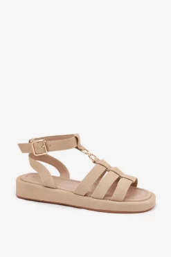 Damskie Boto Sandały Damskie Na Platformie Ze Złotym Detalem Beżowe Kartia