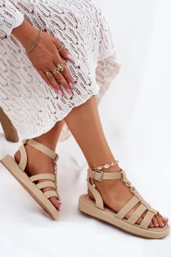 Damskie Boto Sandały Damskie Na Platformie Ze Złotym Detalem Beżowe Kartia