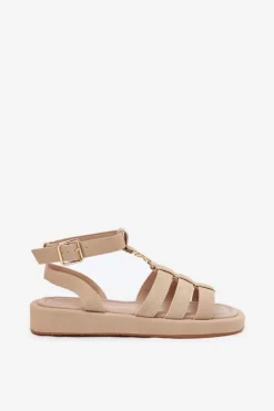 Damskie Boto Sandały Damskie Na Platformie Ze Złotym Detalem Beżowe Kartia