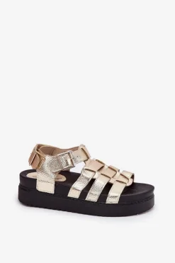 Boto Sandały Płaskie*Sandały Damskie Na Platformie Z Klamrami Złote Atarafas