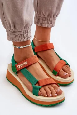 Sale Big Star Shoes Sandały Damskie Na Platformie I Koturnie Big Star NN274A053 Zielono-Pomarańczowe Pomarańczowy