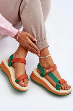 Sale Big Star Shoes Sandały Damskie Na Platformie I Koturnie Big Star NN274A053 Zielono-Pomarańczowe Pomarańczowy