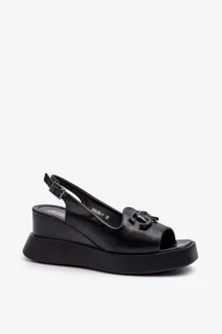 Boto Sandały Na Koturnie*Sandały Damskie Na Platformie I Koturnie Z Ozdobą Czarne Janesca