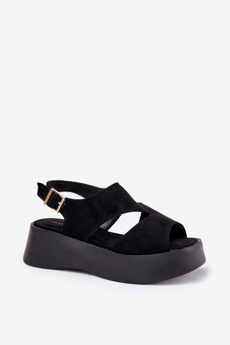 Hot Boto Sandały Damskie Na Platformie Eko Zamszowe Czarne Karonia