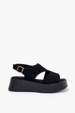 Hot Boto Sandały Damskie Na Platformie Eko Zamszowe Czarne Karonia