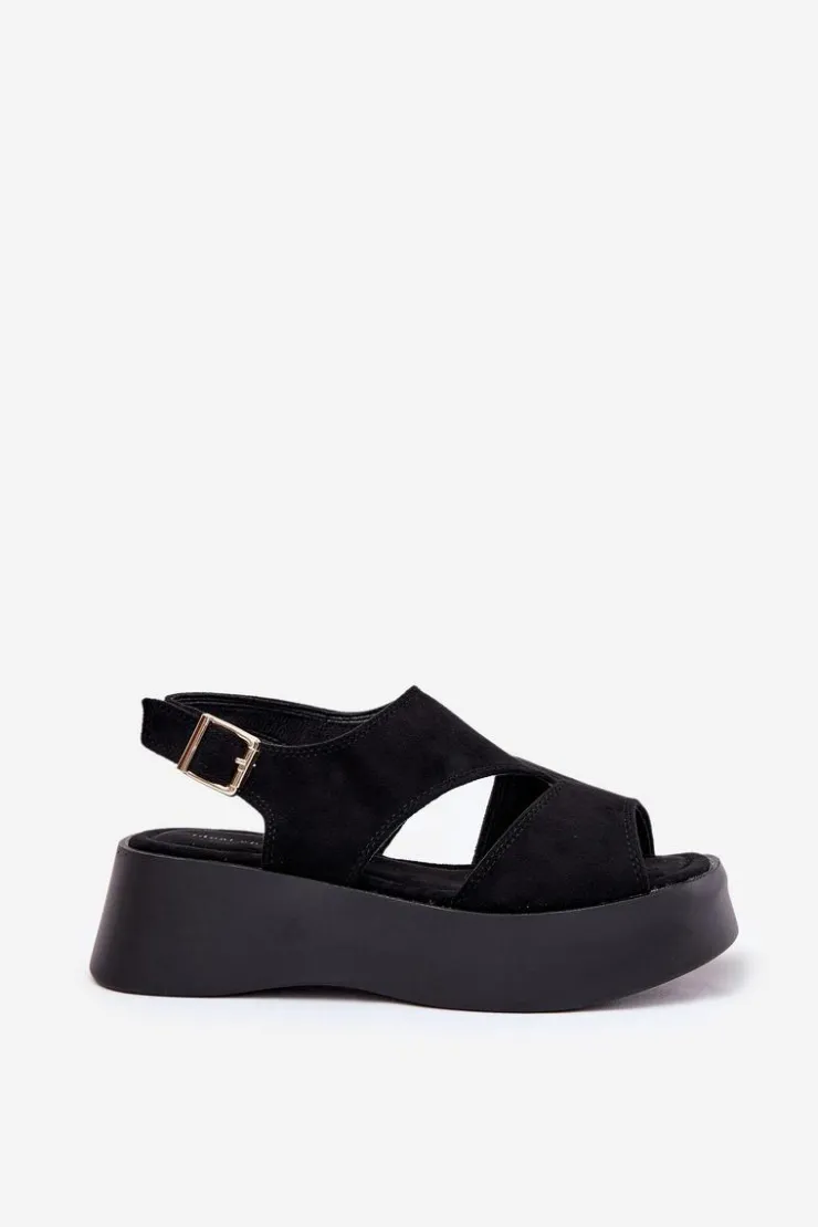 Hot Boto Sandały Damskie Na Platformie Eko Zamszowe Czarne Karonia