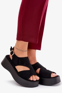 Hot Boto Sandały Damskie Na Platformie Eko Zamszowe Czarne Karonia