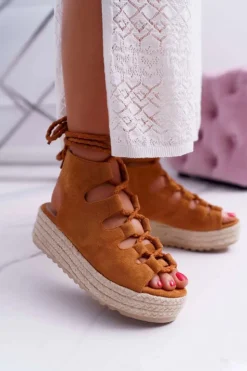 Damskie Boto Sandały Damskie Na Platformie Z Espadrylem Sznurowane Camel Grand