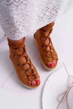 Damskie Boto Sandały Damskie Na Platformie Z Espadrylem Sznurowane Camel Grand