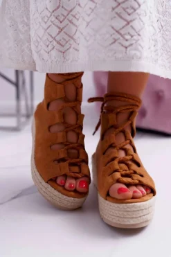 Damskie Boto Sandały Damskie Na Platformie Z Espadrylem Sznurowane Camel Grand