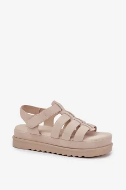 Outlet Boto Sandały Damskie Na Platformie Eko Zamszowe Beżowe Filisenia Beżowy