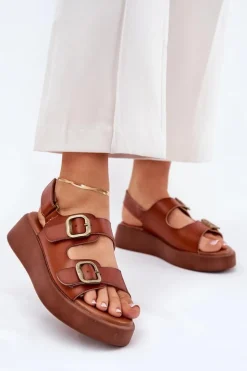 Outlet Boto Sandały Damskie Na Platformie I Koturnie Z Klamrami Camel Genorre