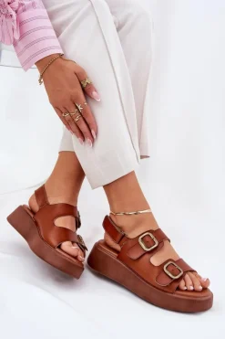 Outlet Boto Sandały Damskie Na Platformie I Koturnie Z Klamrami Camel Genorre