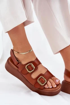 Outlet Boto Sandały Damskie Na Platformie I Koturnie Z Klamrami Camel Genorre