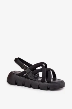 Boto Sandały Płaskie*Sandały Damskie Na Platformie Z Paskami Czarne Filamira Czarny