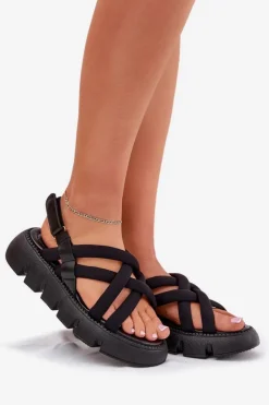 Boto Sandały Płaskie*Sandały Damskie Na Platformie Z Paskami Czarne Filamira Czarny