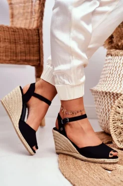 Big Star Shoes Sandały Big Star|Sandały Na Koturnie*Sandały Damskie Na Plecionej Koturnie Big Star Czarne DD274A209