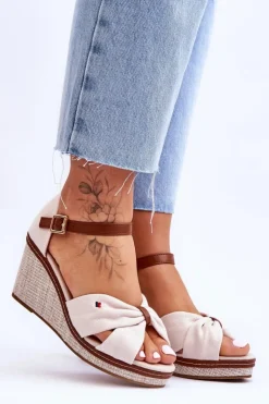 New Boto Sandały Damskie Na Plecionym Koturnie Beżowe Judith